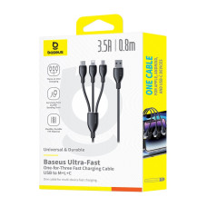 Data Cable Baseus Ultra-Fast 1in3 USB to Lightning+Type-C+Micro 3.5A 0.8m (P10376303)