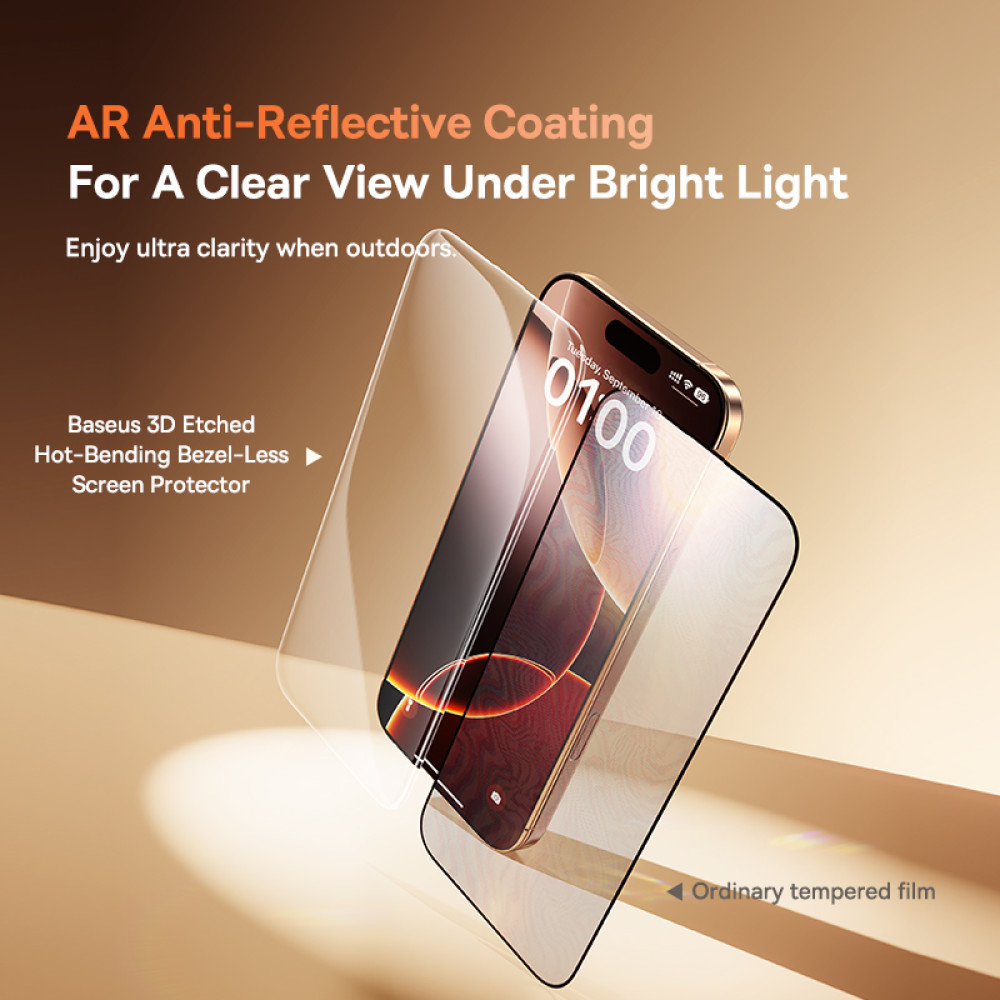 Захисне скло Baseus Full-View HD Etched Hot-Bending Tempered Glass Screen Protector for iPhone 16 Pro (P0045P01)