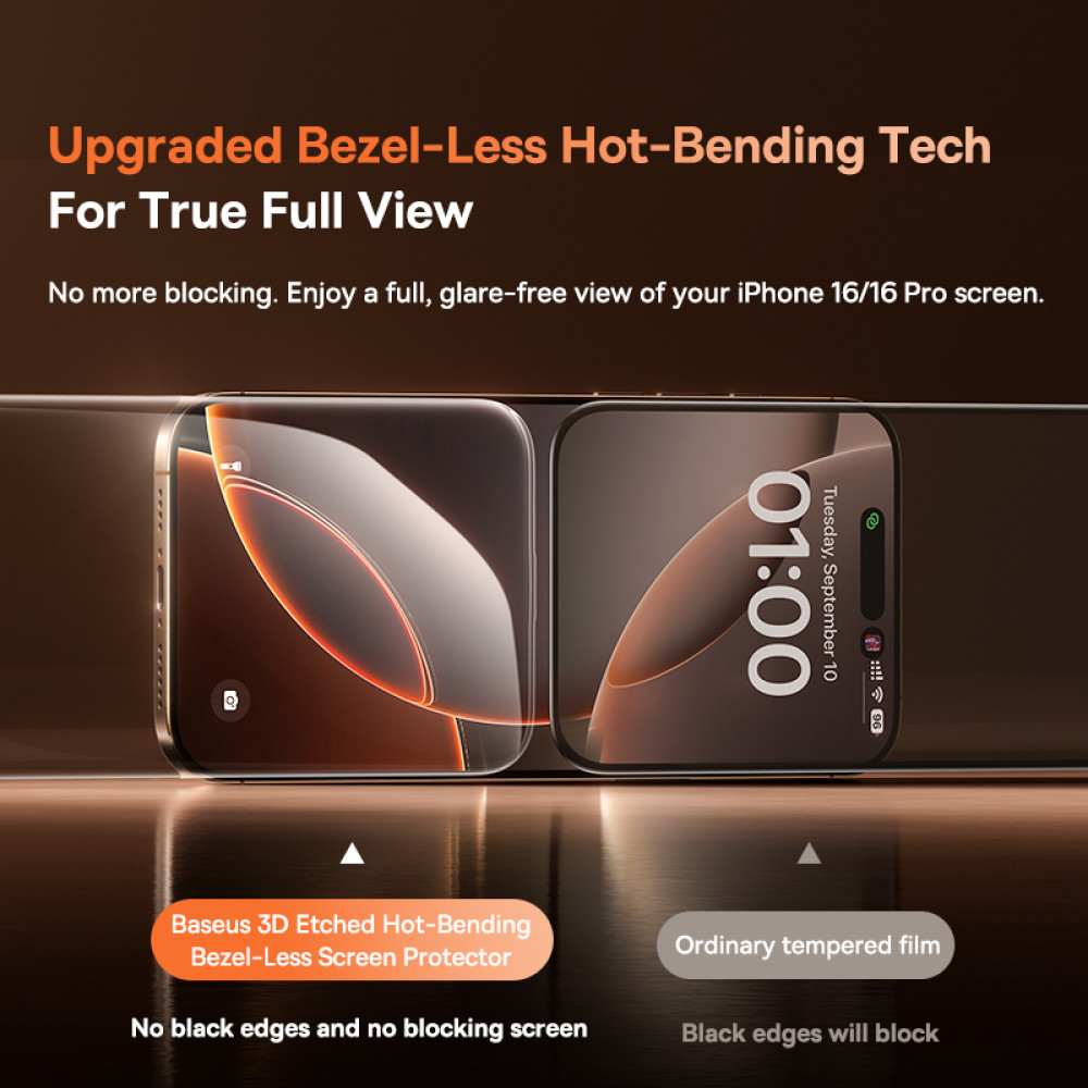 Захисне скло Baseus Full-View HD Etched Hot-Bending Tempered Glass Screen Protector for iPhone 16 Pro (P0045P01)