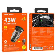 Автомобільний зарядний пристрій Borofone BZ26A Shadow PD25W+QC3.0 (43W) Type-C to Lightning