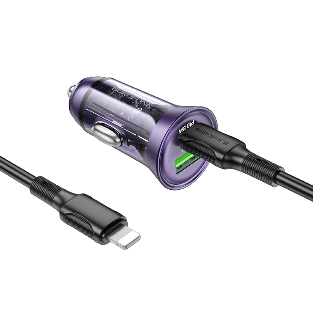 Автомобільний зарядний пристрій Borofone BZ26A Shadow PD25W+QC3.0 (43W) Type-C to Lightning