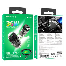 Автомобільний зарядний пристрій Borofone BZ29A Talented PD36W+QC3.0 Type-C to Lightning