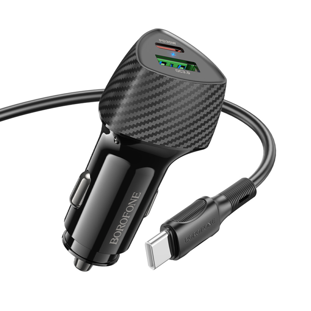Автомобільний зарядний пристрій Borofone BZ31C Solid PD30W+QC3.0 Type-C to Type-C