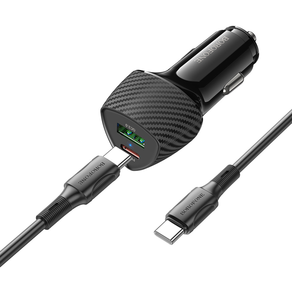 Автомобільний зарядний пристрій Borofone BZ31C Solid PD30W+QC3.0 Type-C to Type-C
