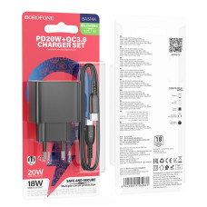 Мережевий зарядний пристрій Borofone BAS14A Erudite PD20W+QC3.0 Type-C to Type-C