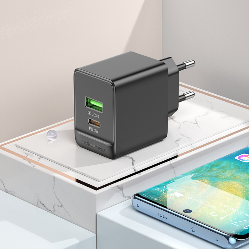 Мережевий зарядний пристрій Borofone BAS14A Erudite PD20W+QC3.0 Type-C to Type-C