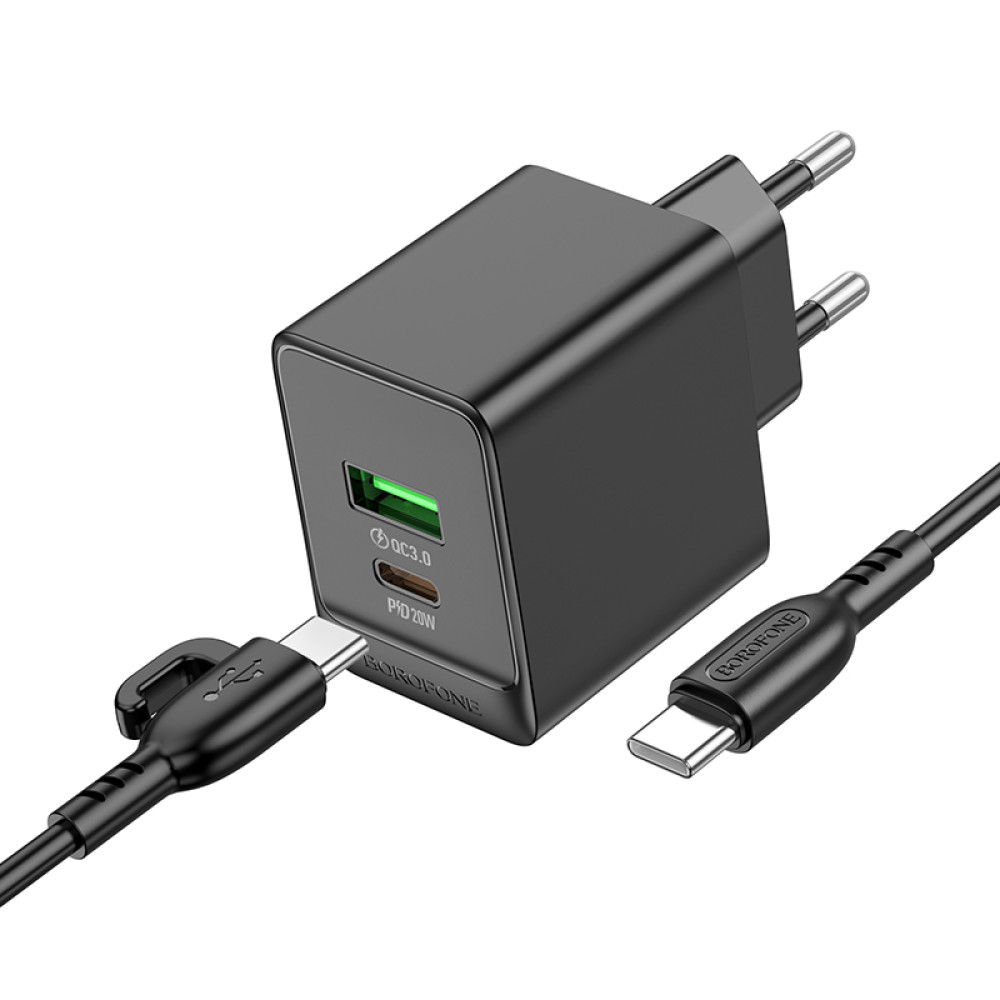 Мережевий зарядний пристрій Borofone BAS14A Erudite PD20W+QC3.0 Type-C to Type-C