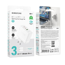 Мережевий зарядний пристрій Borofone BN11 Imperial GaN PD100W+QC3.0 Type-C to Type-C