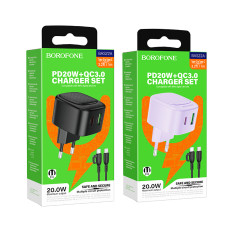 Мережевий зарядний пристрій Borofone BAS22A Fortune PD20W+QC3.0 Type-C to Type-C