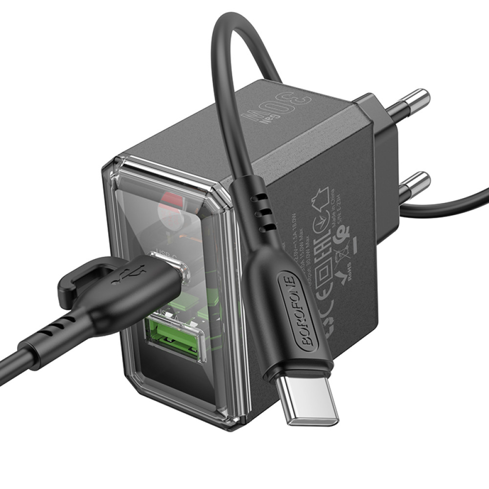 Мережевий зарядний пристрій Borofone BAS32A Treasure PD30W+QC3.0 Type-C to Type-C
