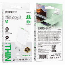 Мережевий зарядний пристрій Borofone BN24 Wish GaN PD20W+QC3.0 Type-C to Type-C