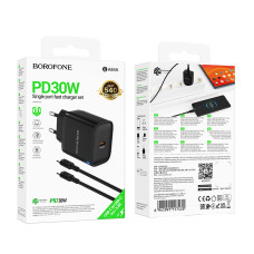 Мережевий зарядний пристрій Borofone BA84A Flare star GaN PD30W Type-C to Type-C