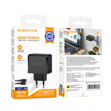 Мережевий зарядний пристрій Borofone BAS63A Smart GaN PD65W+QC3.0 Type-C to Type-C