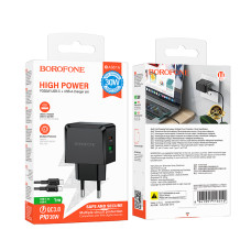 Мережевий зарядний пристрій Borofone BAS61A Smart GaN PD30W+QC3.0 Type-C to Type-C