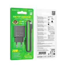Мережевий зарядний пристрій Borofone BA88A Navy PD20W+QC3.0 Type-C to Type-C