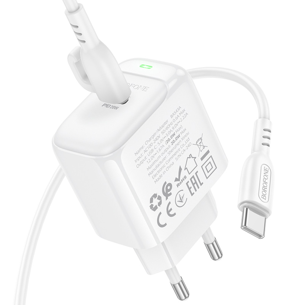 Мережевий зарядний пристрій Borofone BAS43A Potential PD20W Type-C to Type-C
