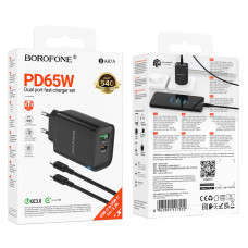 Мережевий зарядний пристрій Borofone BA87A Flare star GaN PD65W+QC3.0 Type-C to Type-C