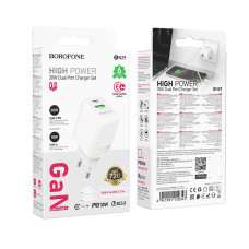 Мережевий зарядний пристрій Borofone BN29 Fuente GaN PD30W+QC3.0 Type-C to Type-C