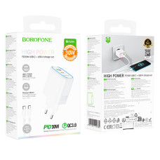 Мережевий зарядний пристрій Borofone BA89A Destello GaN PD30W+QC3.0 Type-C to Type-C