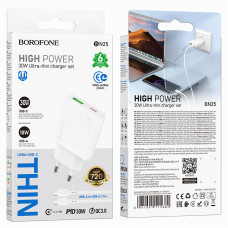Мережевий зарядний пристрій Borofone BN25 Wish GaN PD30W+QC3.0 Type-C to Type-C
