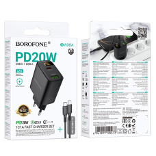 Мережевий зарядний пристрій Borofone BA96A Ilustre PD20W+QC3.0 Type-C to Type-C