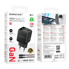 Мережевий зарядний пристрій Borofone BN19 Intenso GaN PD20W+QC3.0 Type-C to Type-C