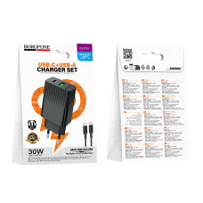 Мережевий зарядний пристрій Borofone BAS76A Source PD30W+QC3.0 Type-C to Type-C
