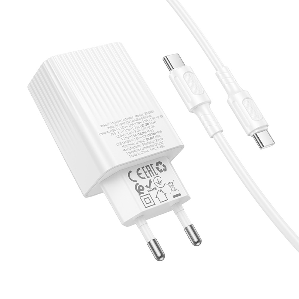 Мережевий зарядний пристрій Borofone BAS76A Source PD30W+QC3.0 Type-C to Type-C