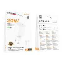 Мережевий зарядний пристрій Borofone BA103A Pudding PD20W Type-C to Type-C