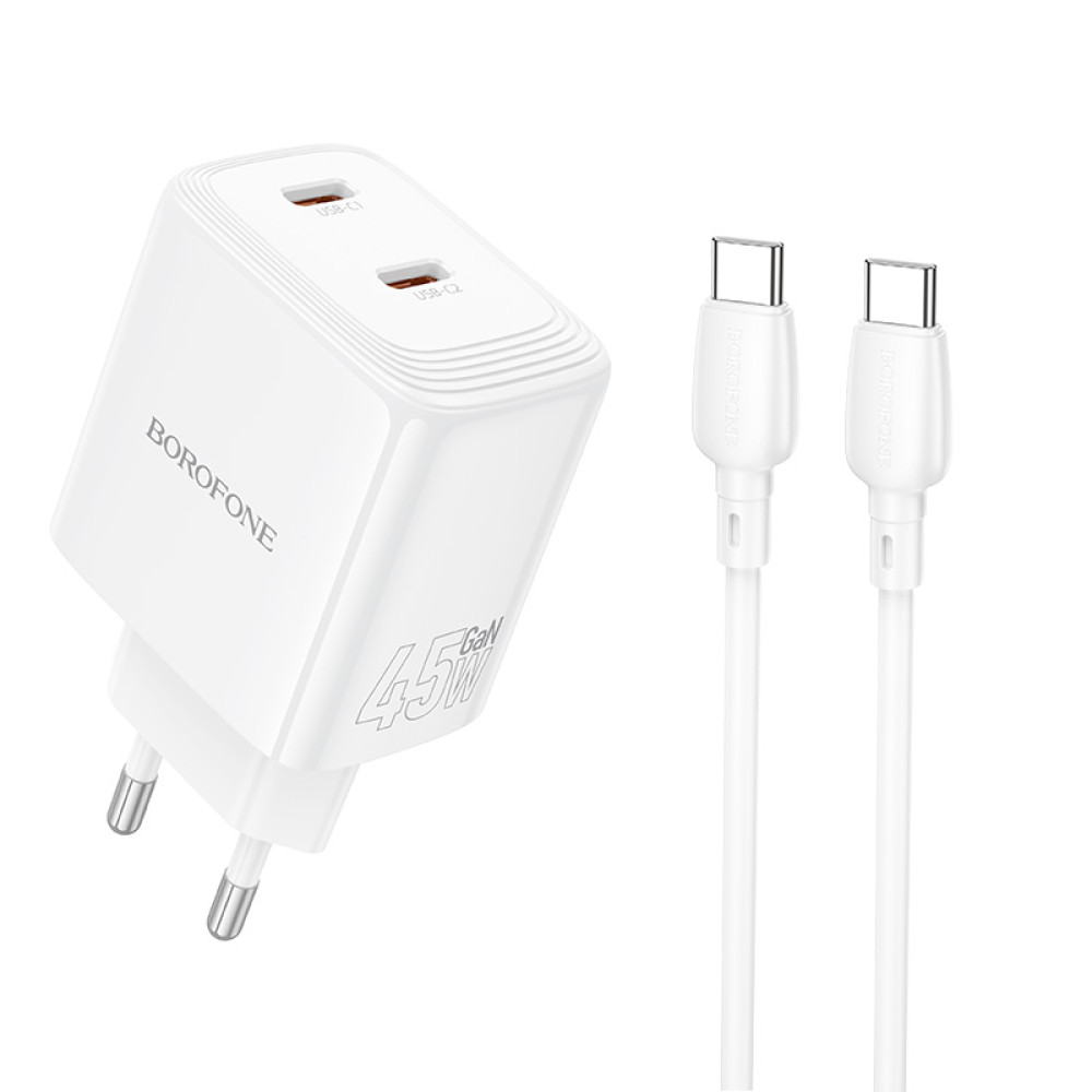Мережевий зарядний пристрій Borofone BN31 Cargador GaN PD45W+QC3.0 Type-C to Type-C