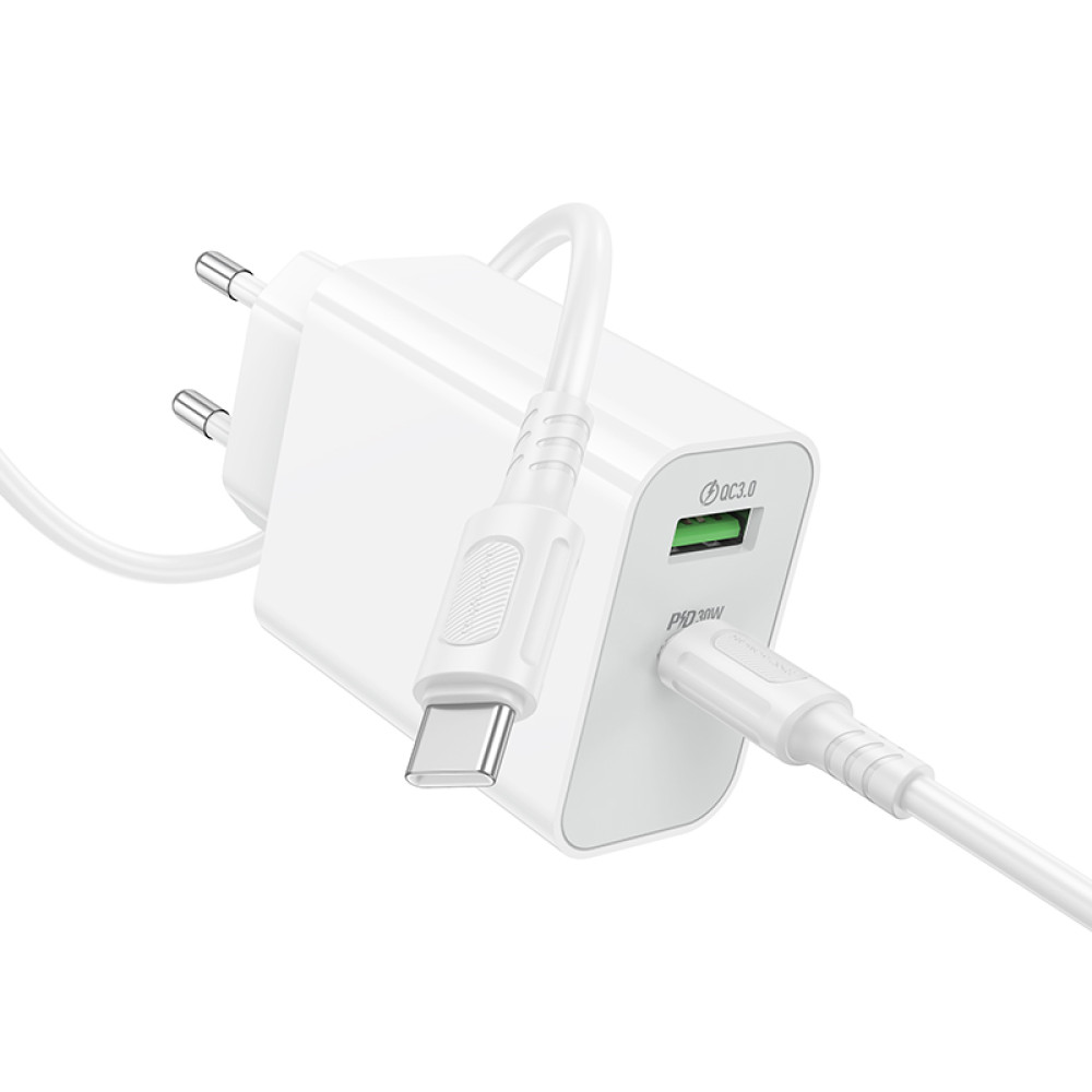Мережевий зарядний пристрій Borofone BA108A Stellar PD30W+QC3.0 Type-C to Type-C