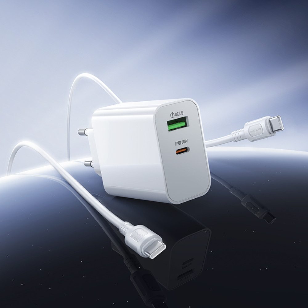 Мережевий зарядний пристрій Borofone BA108A Stellar PD30W+QC3.0 Type-C to Type-C