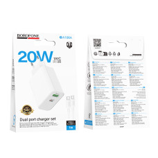 Мережевий зарядний пристрій Borofone BA106A Stellar PD20W+QC3.0 Type-C to Type-C