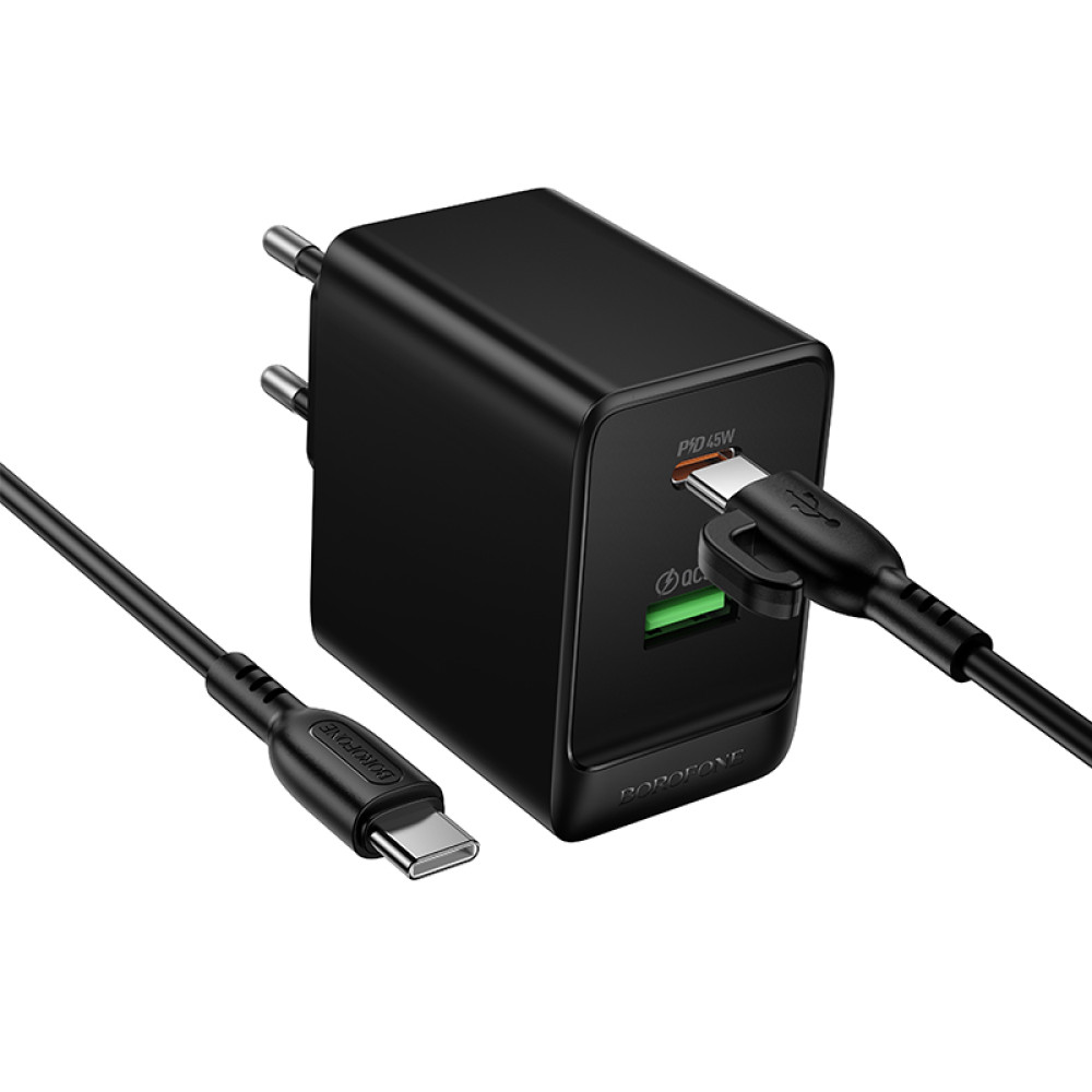 Мережевий зарядний пристрій Borofone BAS16A Erudite GaN PD45W+QC3.0 Type-C to Type-C