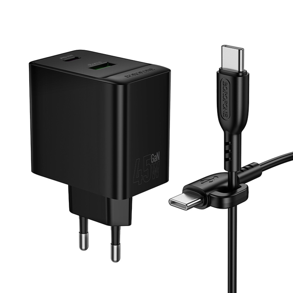 Мережевий зарядний пристрій Borofone BAS16A Erudite GaN PD45W+QC3.0 Type-C to Type-C