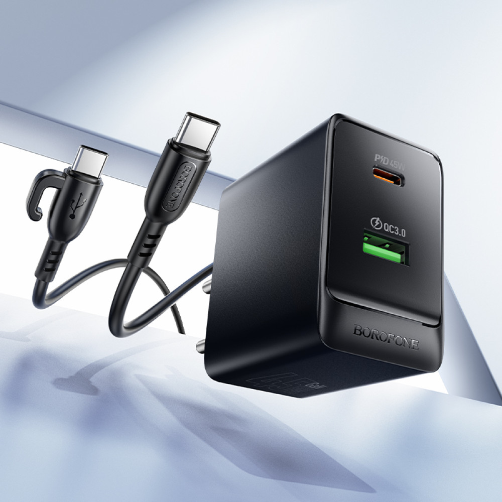 Мережевий зарядний пристрій Borofone BAS16A Erudite GaN PD45W+QC3.0 Type-C to Type-C