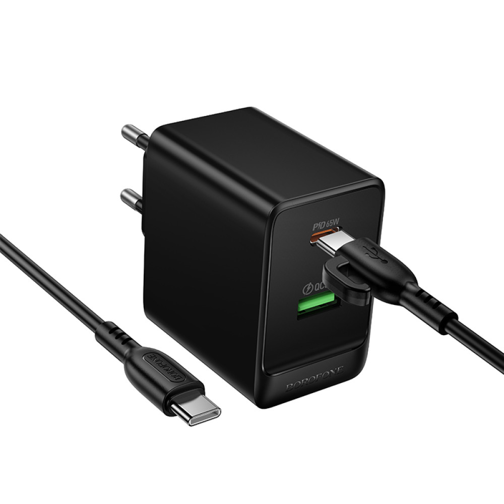 Мережевий зарядний пристрій Borofone BAS17A Erudite GaN PD65W+QC3.0 Type-C to Type-C