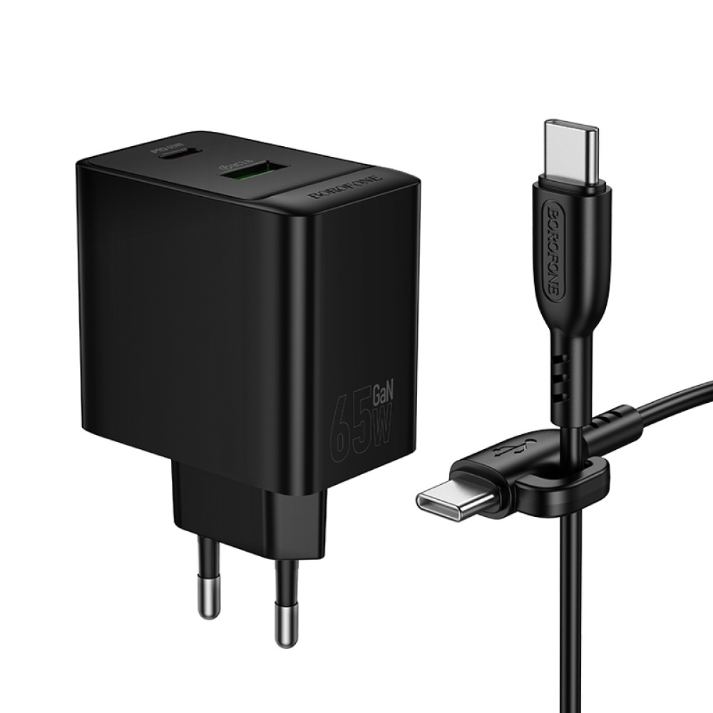 Мережевий зарядний пристрій Borofone BAS17A Erudite GaN PD65W+QC3.0 Type-C to Type-C