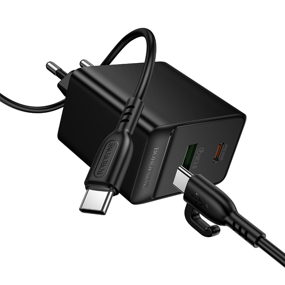 Мережевий зарядний пристрій Borofone BAS17A Erudite GaN PD65W+QC3.0 Type-C to Type-C