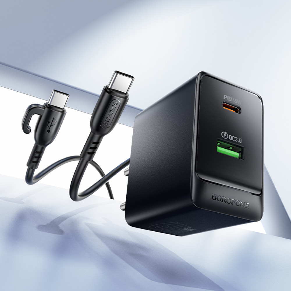 Мережевий зарядний пристрій Borofone BAS17A Erudite GaN PD65W+QC3.0 Type-C to Type-C