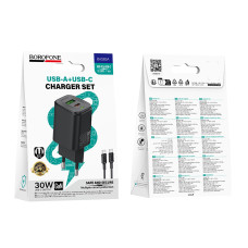 Мережевий зарядний пристрій Borofone BAS85A Star GaN PD30W+QC3.0 Type-C to Type-C