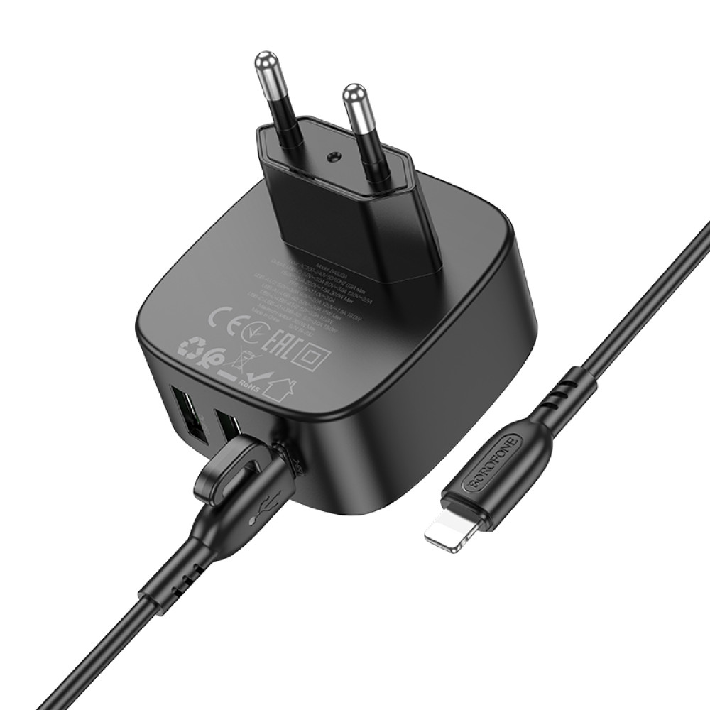 Мережевий зарядний пристрій Borofone BAS23A Lucky PD30W+QC3.0 Type-C to Lightning