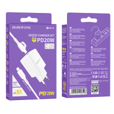 Мережевий зарядний пристрій Borofone BA81A PD20W Type-C to Lightning 