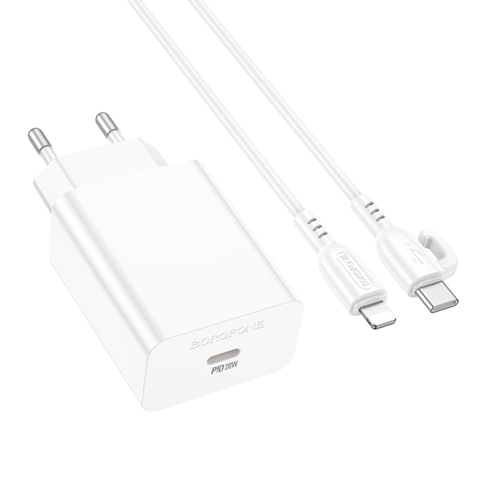Мережевий зарядний пристрій Borofone BA21A Pro Long journey PD20W Type-C to Lightning 