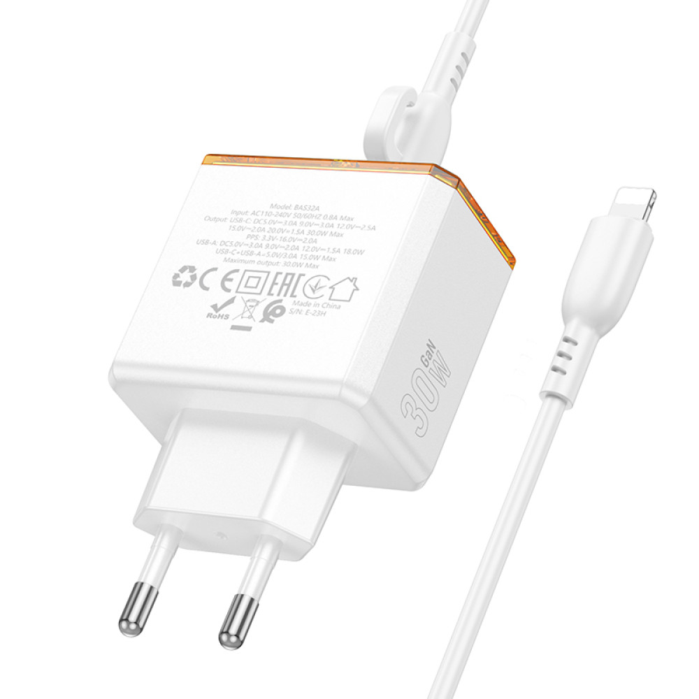 Мережевий зарядний пристрій Borofone BAS32A Treasure PD30W+QC3.0 Type-C to Lightning