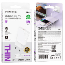 Мережевий зарядний пристрій Borofone BN23 Wish GaN PD20W Type-C to Lightning