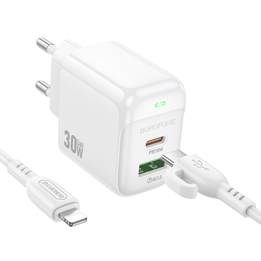Мережевий зарядний пристрій Borofone BAS45A Potential GaN PD30W+QC3.0 Type-C to Lightning