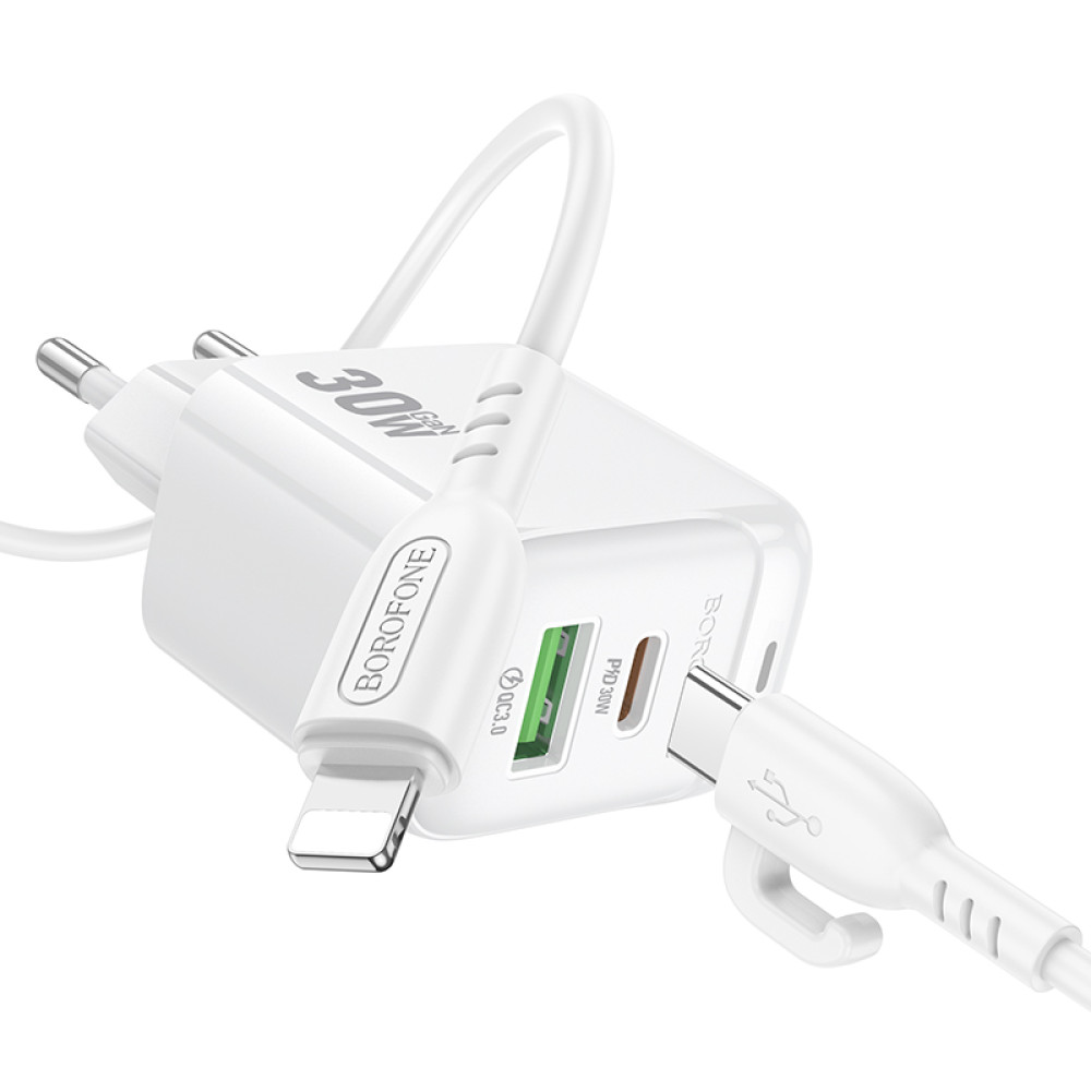Мережевий зарядний пристрій Borofone BAS45A Potential GaN PD30W+QC3.0 Type-C to Lightning