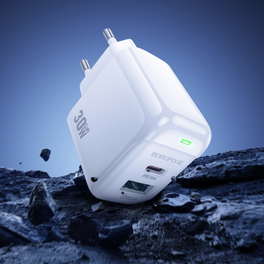 Мережевий зарядний пристрій Borofone BAS45A Potential GaN PD30W+QC3.0 Type-C to Lightning