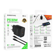 Мережевий зарядний пристрій Borofone BA84A Flare star GaN PD30W Type-C to Lightning